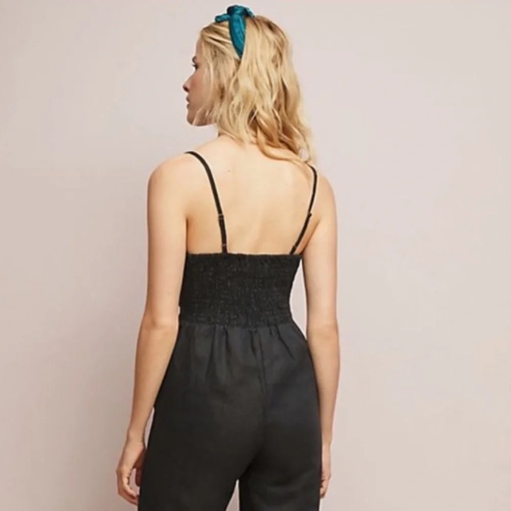 ❤️… Anthropologie Faithful The Brand Linen Black Bow Jumpsuit - Picture 4 of 5